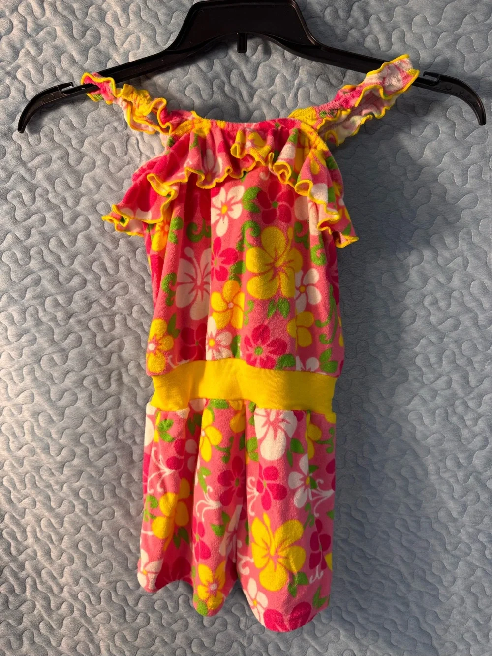 Girls' Pink & Yellow Floral Swim Coverup Romper